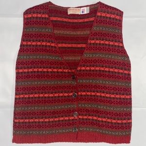 The Vermont Country Store Red, Green & Orange Striped Sweater Vest - MADE IN USA